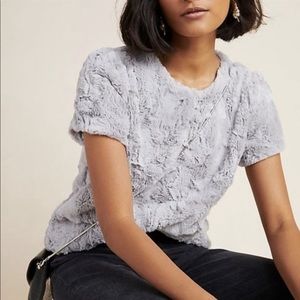 Anthro LEIFSDOTTIR Fluffy Sweater Grey Tee